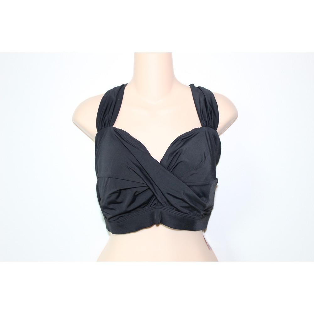 NWT Swim By Avenue Halter Bikini Top Twisted Black Plus Size 24W H13572 - Picture 2 of 7